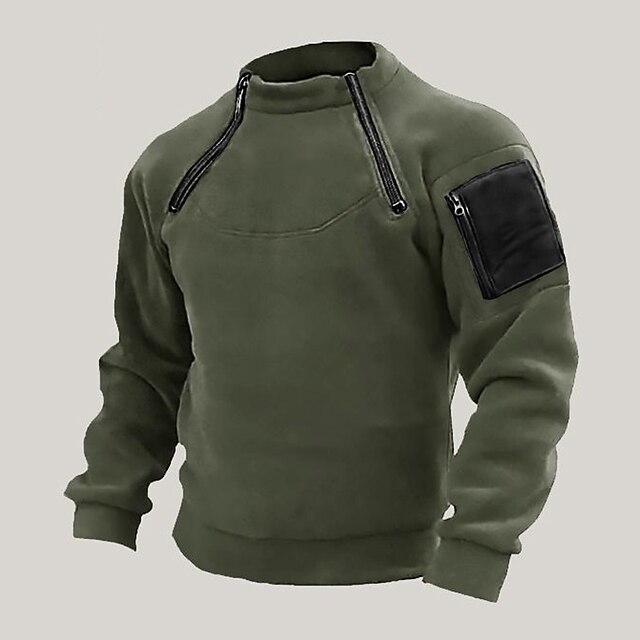 Men's Sweatshirt Tactical Army Green Standing Collar Plain Zipper