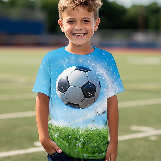  Drenge 3D Fodbold T-shirt Skjorte Kortærmet 3D-udskrivning Sommer Forår Aktiv Sport Mode Polyester Børn 3-12 år Rund hals udendørs Afslappet Daglig Regulær