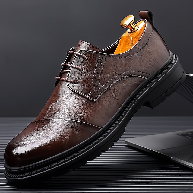  Miesten Oxford-kengät Comfort-kengät Kävely Vapaa-aika Päivittäin Nahka Mukava Nilkkurit Loaferit Tumman ruskea Musta Kevät Syksy