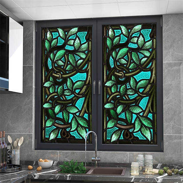  1 Stück bunte Retro-Fensterglas-elektrostatische Aufkleber, abnehmbare Fenster-Privatsphäre, gebeizte dekorative Folie für das Heimbüro