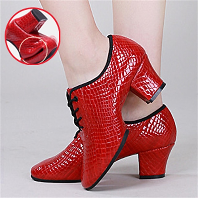  Women's Latin Shoes Modern Shoes Line Dance Performance Training Party Fashion Party / Evening Professional Low Heel Black Red