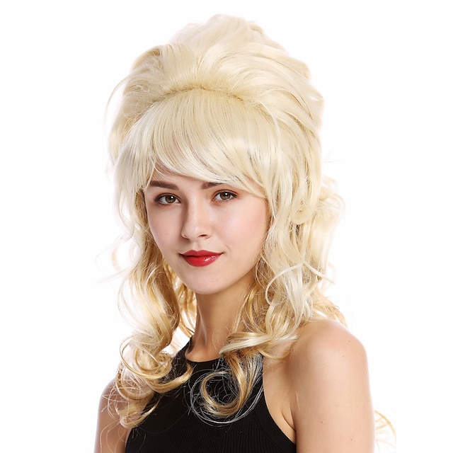  senhora peruca barroco colmeia dos anos 60 retro coque encaracolado longo brilhante loiro mix cantor pop