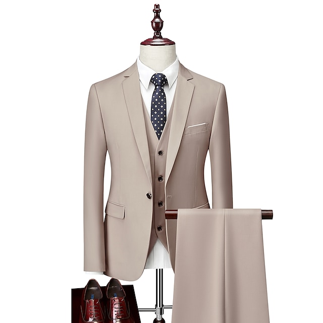  アイボリー/ブラック/バーガンディ メンズ ウェディング スーツ ビジネス スーツ 特別な日のバレンタインデー スーツ 3 ピース ノッチ ソリッド カラー スタンダード フィット シングルブレスト 1 ボタン 2024