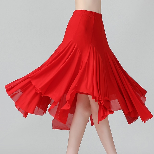  Ballroom Dance Skirts Pleats Pure Color Splicing Women's Performance Training High Polyester