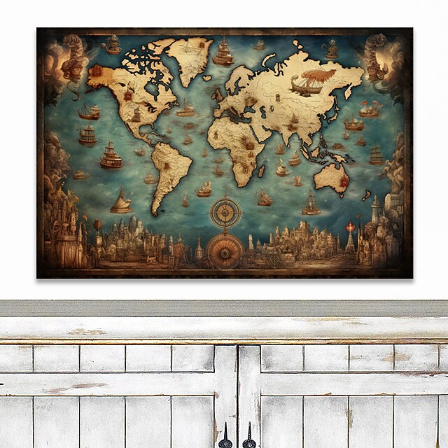 Maps Wall Art Canvas World Map Prints and Posters Pictures Decorative
