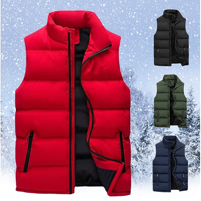 BIISDOST Gilet Matelassé Chaud Pour Homme - Couleur Unie - Sans Manches - Avec Capuche - Gilet Thermique En Duvet Avec Fermetures éclair - Décontracté - Gilet De Transition Léger - Gilet De Travail