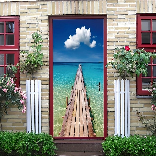  風景海への道ドアカバードアタペストリードアカーテン装飾背景ドアバナー正面玄関農家ホリデーパーティーの装飾用品
