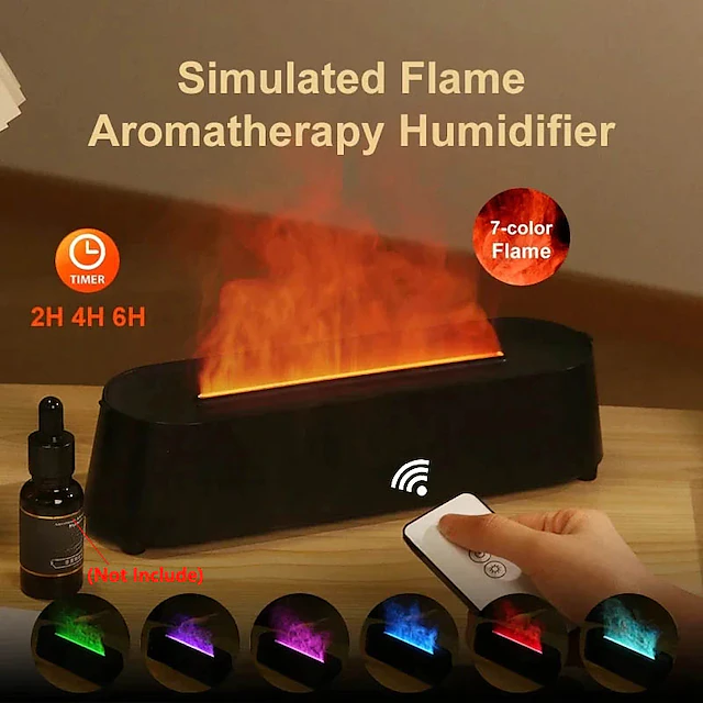 Creative 3D Simulation Flame Air Humidifier Household Colorful Atmosphere Light Intelligent Remote Control Humidifier USB Desktop Silent Large Fog Volume Humidifier Home Decor Room Decor 13