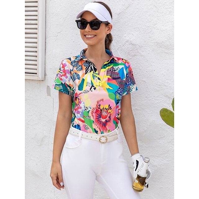  Femme T-shirt POLO Rose Manche Courte Protection Solaire Top Floral Tenue de golf Vêtements Tenues Porter des vêtements
