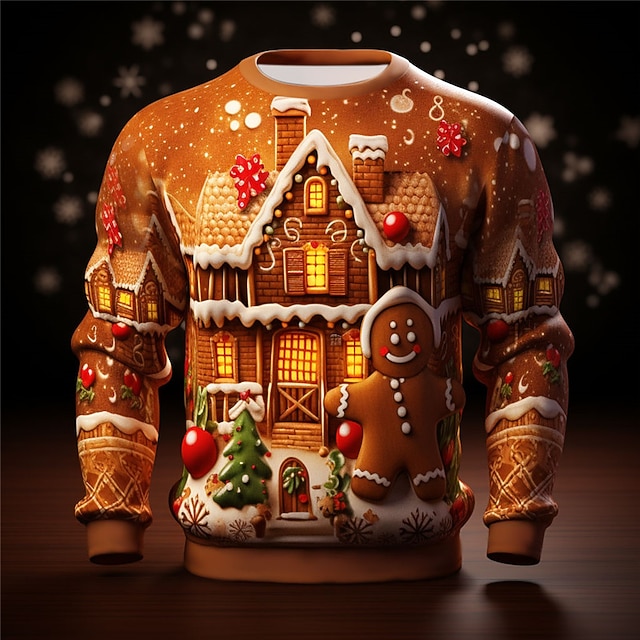  Herre Grafisk glædelig jul kagemand Sweatshirts Sweatshirt Pullover-sweatshirt Langærmet Sweatshirt Rund hals Mode Daglig Afslappet 3D-udskrivning Ferierejse Ferie I-byen-tøj Trykt mønster Forår