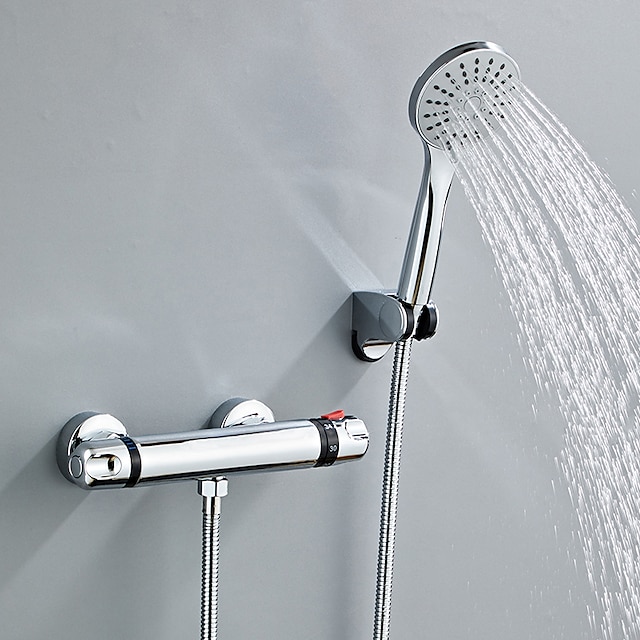  grifo de ducha, juego de válvula mezcladora termostática con sistema de ducha de equilibrio de presión, montaje manual incluido en el interior