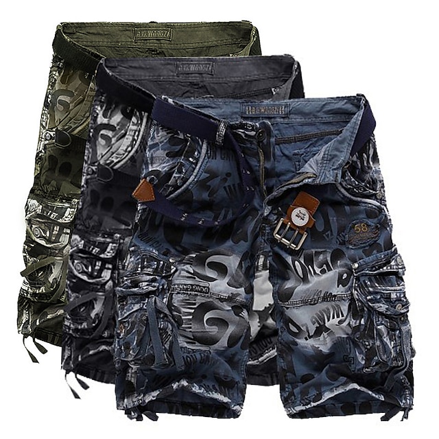  Homme Shorts cargo Short camouflage Shorts de Randonnée Multi-poches Camouflage Longueur Genou Quotidien ancien Streetwear Vert Véronèse Bleu
