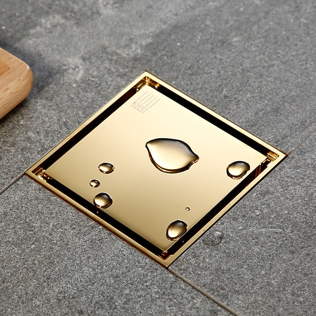  4palcový čtvercový podlahový odtok do sprchy, odnímatelná mosazná příruba oboustranný dvojitý kryt vkládací mřížka dlaždice, sítko na lapač vlasů černý chrom zlatý