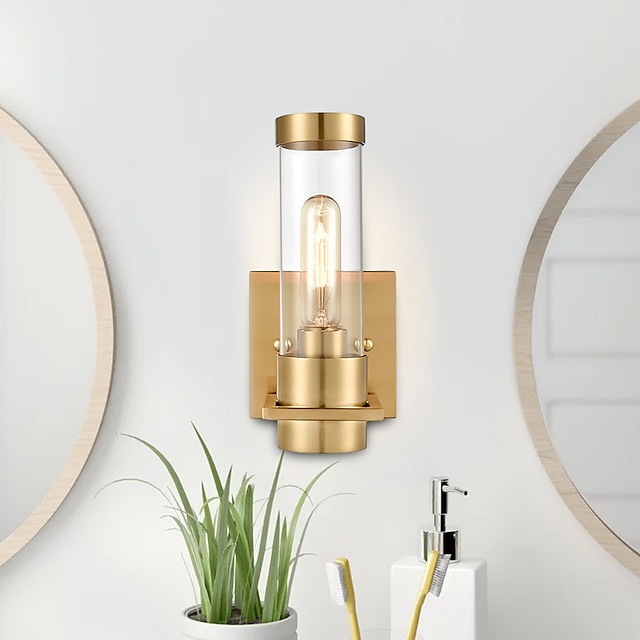  Lámpara de pared imodern de níquel, 1 Uds., aplique de pared para baño, iluminación de pared con cilindro, pantalla de vidrio transparente para baño 110-240v
