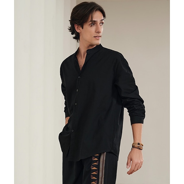 herreskjorte ensfarvet krave street daglig afslappet langærmede toppe ...