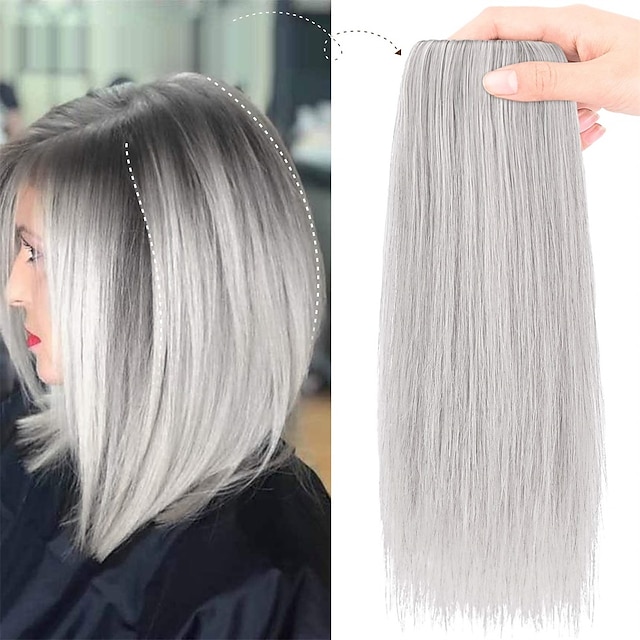  8inch Thick Hairpieces Adding Extra Hair Volume Clip in Hair Extensions Hair Topper for Thinning Hair Women Color Grey/Brown/Silver/White Mixed