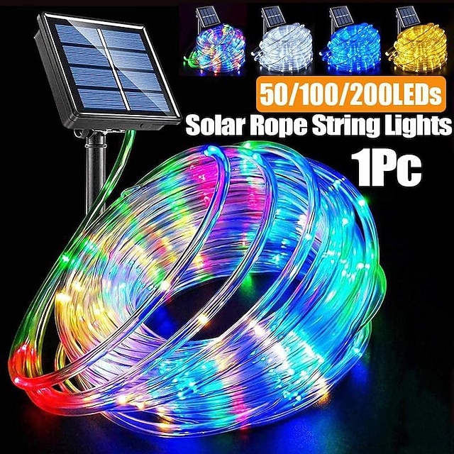  LED Rope String Lights Outdoor Solar Rope Lights Outdoor Waterproof Tube Light Copper Wire Fairy Lights for Garden Fence Patio Yard Summer Party Wedding Indoor Decor
