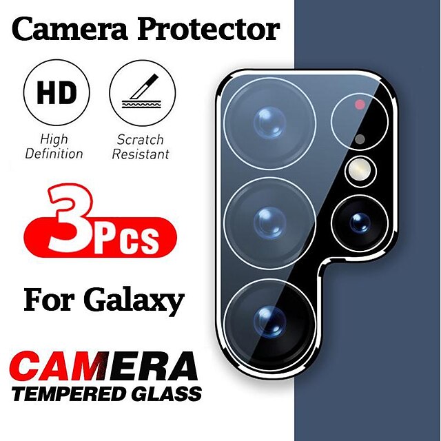  3 pezzi Protezione dell'obiettivo della fotocamera Per Samsung Galaxy S24 Ultra Plus S23 S22 S21 S20 Ultra Plus FE A72 A52 A42 A32 A22 A12 A02 S25 Ultra Vetro temperato Durezza 9H Alta definizione
