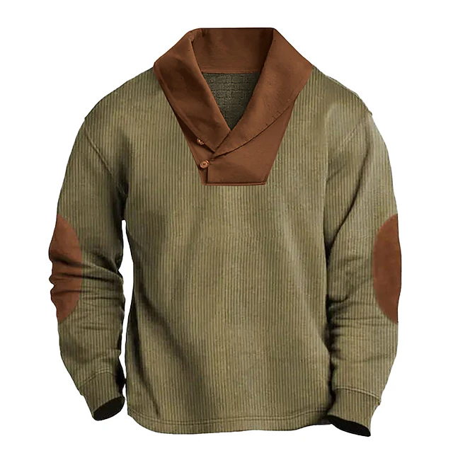 Men's Corduroy Shirt Polo Shirt Casual Sports Lapel Long Sleeve Vintage Old Money Style Color Block Patchwork Spring & Fall Regular Fit Blue Brown Green Corduroy Shirt 5