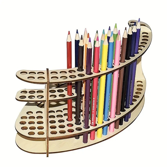  1pc Wooden Paint Brush Holder Holds 105 Brushes Desktop Paint Brush Stand Paint Brush Organizer For Artist Stand Paintbrush Organizer Holding Rack For Pens Paint Brushes Colored Pencils Marker