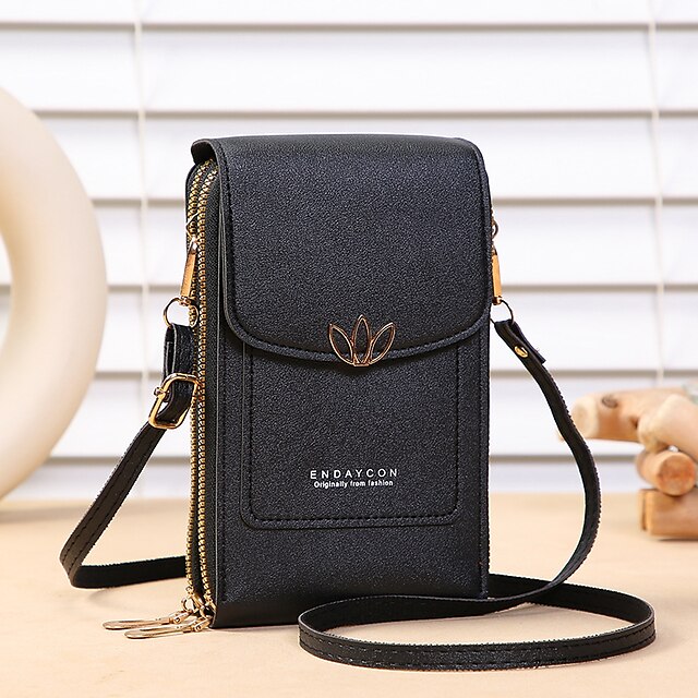  borsa per cellulare con touch screen, borsa a tracolla mini con patta, borsa alla moda in ecopelle, portafoglio verticale con fessure per carte