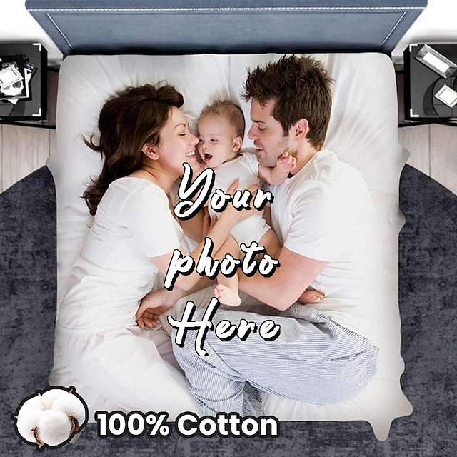  Juego de funda nórdica personalizada de algodón 100% natural, juego de cama personalizado, edredón con foto, regalos personalizados para la familia