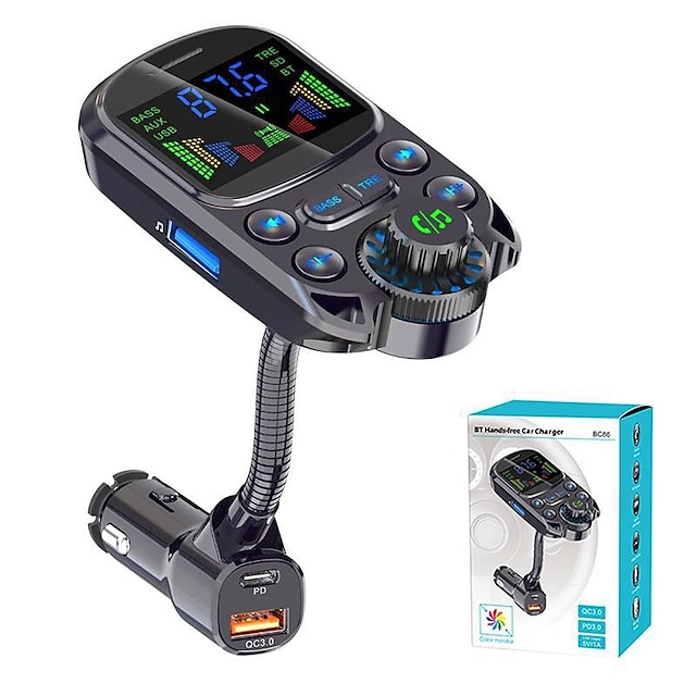  Starfire upgrade bluetooth fm vysílač pro auto bezdrátovou bluetooth 5.3 sadu adaptéru pro rychlou nabíječku do auta s 1,5 barevným displejem pro hands-free volání