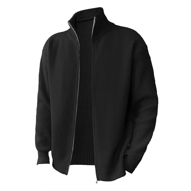 Men's Cardigan Sweater Zip Sweater Ribbed Cropped Plain Stand Collar ...