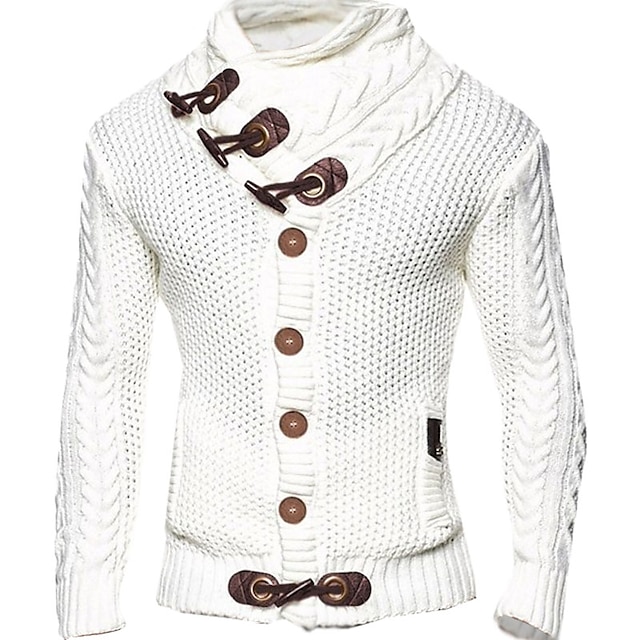 Men's Sweater Cardigan Turtleneck Sweater Ribbed Knit Scarf Striped ...