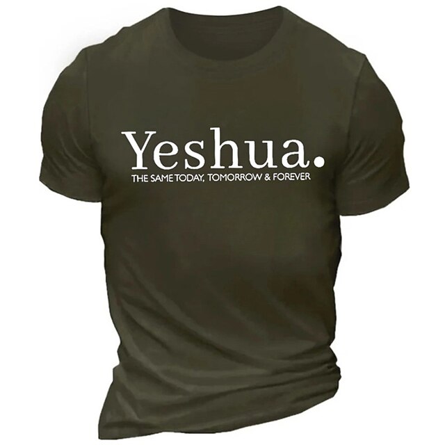  Herren Grafik T-Shirt Yeshua 'Der gleiche heute morgen  für immer' Christlicher Glauben Kurzarm Schwarz