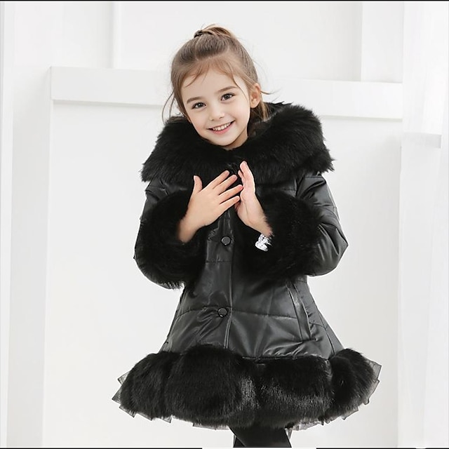  Kids Girls' Faux Fur Coat Solid Color Daily Zipper School Coat Outerwear 2-12 Years Winter Light Blue Black Pink