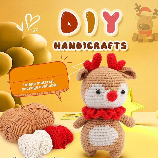  Häkelset für Anfänger, Häkeltiere-Sets mit Schritt-für-Schritt-Videoanleitungen, Strick-Starterpaket für Erwachsene und Kinder, handgemachte DIY-Strickwolle mit Hirschpuppenhaken, Musik-Materialtasche