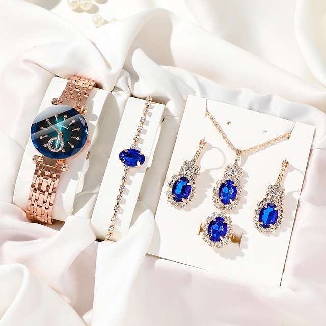  6 buc/set ceas de dama ceas de lux cu quartz cu strass ceas de mana analog cu stea vintage & set de bijuterii cadou pentru mama ei