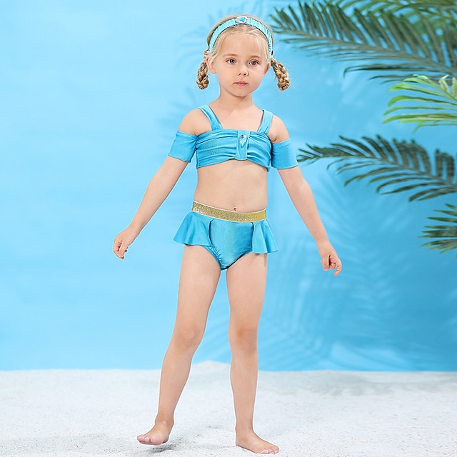  أطفال للفتيات ملابس السباحة الأماكن المفتوحة لون الصلبة بديع بدلة سباحة 7-13 سنة الصيف أصفر أزرق البحرية أزرق