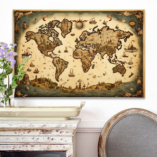 Maps Wall Art Canvas World Map Prints and Posters Pictures Decorative