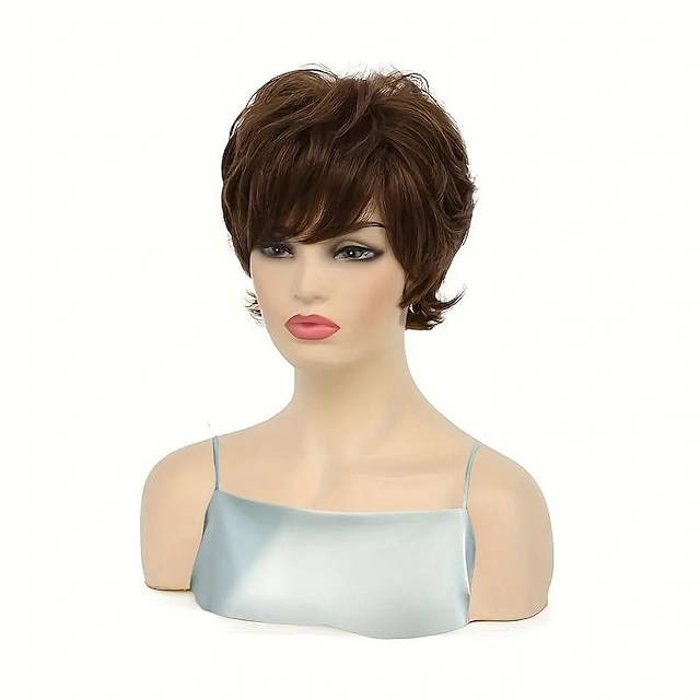 Brown 4 Inch Short Pixie Cut Hair Wigs For Women Short Straight Hair