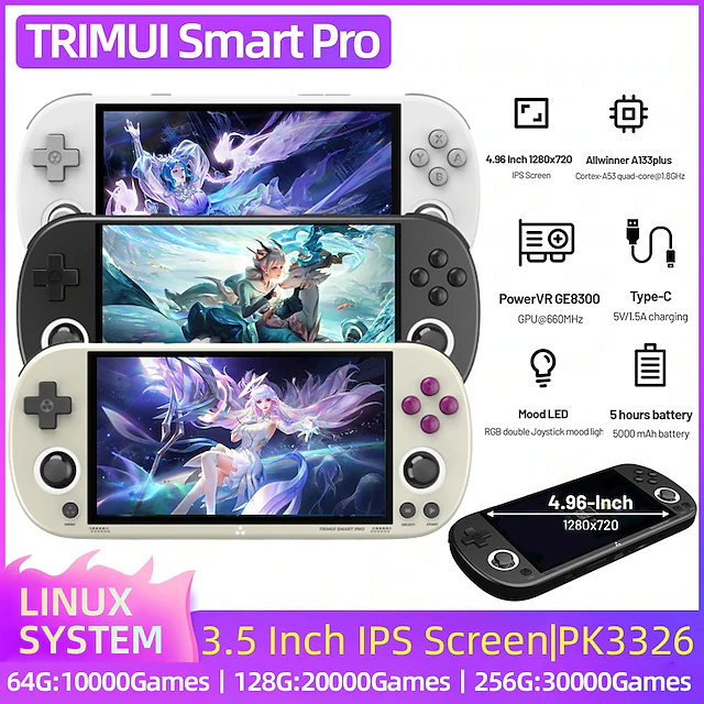 TRIMUI Smart Pro Portable Retro Handheld Game Console 4.96" IPS HD Screen 10000+ Games Double Joystick 26+ Simulators Kids Gift, Christmas Birthday Party Gifts for Friends 15