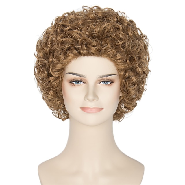  Women Short Curly Wig Strawberry Blonde Brown Cosplay Party Wig Halloween Wigs