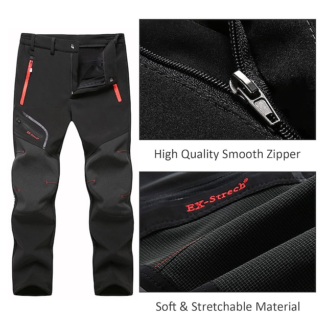 Men's Fleece Lined Pants Black Trousers Waterproof Softshell Pants ...