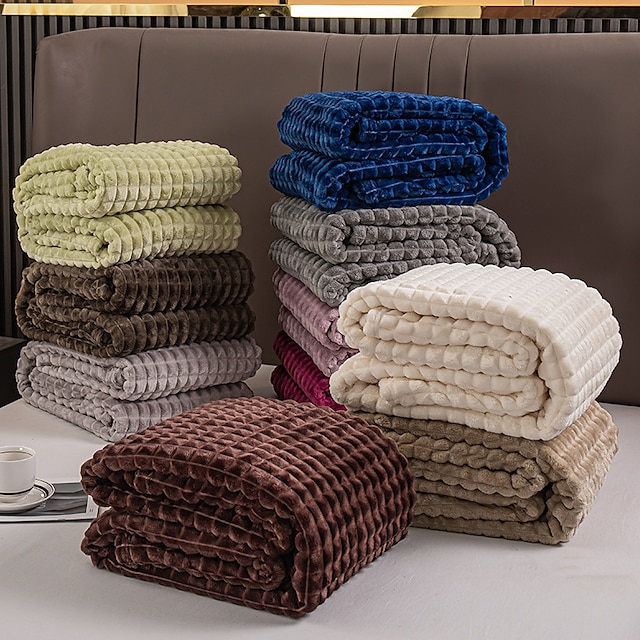  pătură de flanel caldă și confortabilă pentru canapea, pat și canapea - pătură moale și liniștitoare în pătură mare de culoare solidă