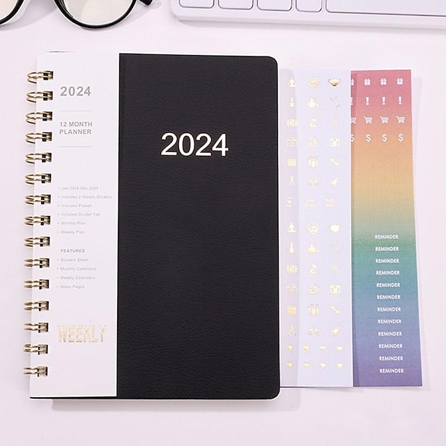 2024 Planner Weekly & Monthly Planner Strong Twin-wire Binding Calendar 