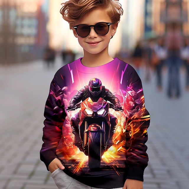  Boys 3D Graphic Sweatshirt Pullover Long Sleeve 3D Print Fall Winter Fashion Streetwear Cool Kids 3-12 Years Crew Neck Outdoor Casual Daily Regular Fit