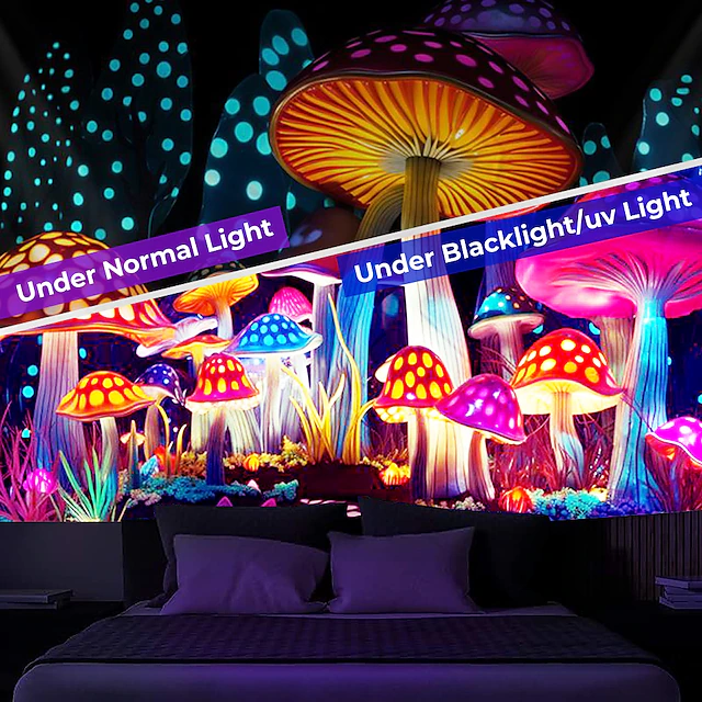 Mushroom Fantasy Blacklight Tapestry Glow in the Dark Glow Party UV ...