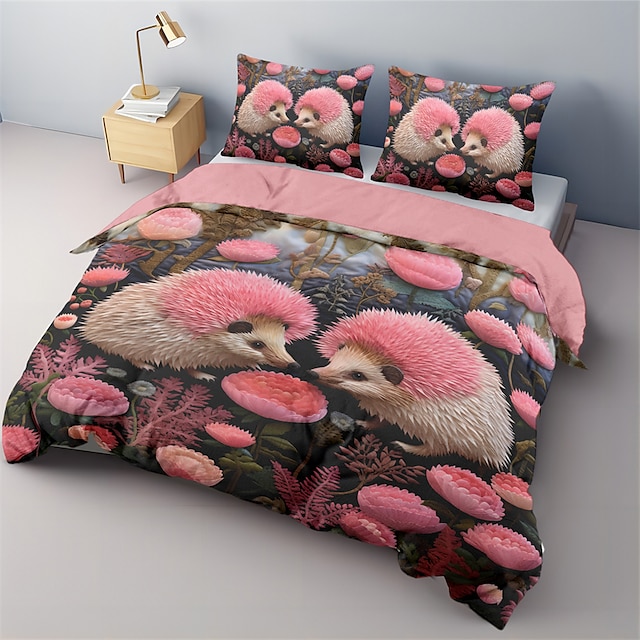  rosa pinnsvin skog mønster dynetrekk sett dynesett bomull sengetøy sett dynetrekk festival sengetøy gaver juledekorasjon til hjemmet quilt kunst konge dronning dynetrekk