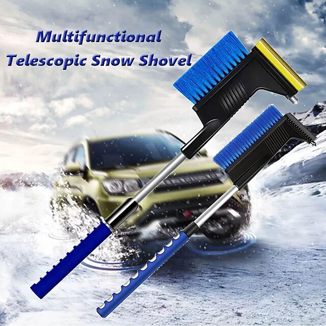  מברשת שלג מפשירה רב תכליתית לרכב 5 ב-1 עם מטאטא שלג טלסקופי עם פטיש בטיחותי מגרד קרח כלי נשלף לחורף