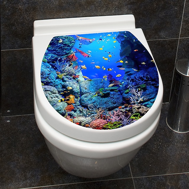  1 stk 3d toalettsete veggklistremerke kunst tapet baderomsdekaler billig ocean world toalettdeksel dekorativt klistremerke, veggklistremerke, selvklebende badetoalettklistremerke, interessant element