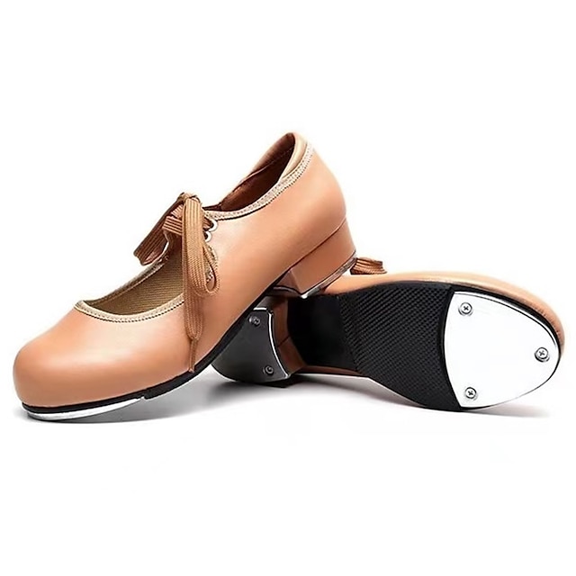  نسائي أحذية نقر تمرين متخصص أحذية الراحة كعب دانتيل كعب مسطخ أمام الحذاء على شكل دائري دانتيل للأطفال للبالغين أسود اللوزي