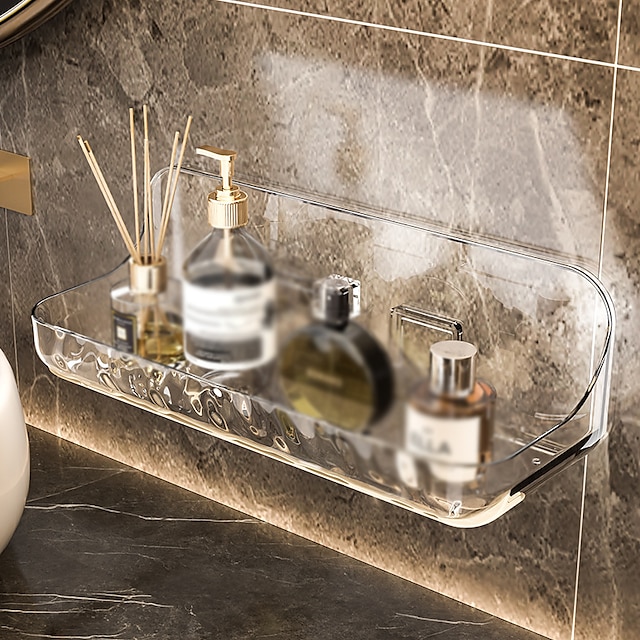  2 stk badeværelse badeværelse kosmetik opbevaringsstativ ikke perforeret vægmonteret hudplejeprodukter vægvask bord gennemsigtig opbevaringsboks