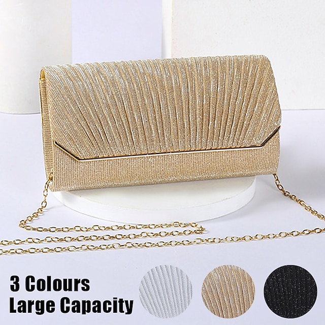  Women's Clutch Evening Bag Wristlet Clutch Bags PU Leather Party Christmas Daily Chain Large Capacity Lightweight Durable Solid Color Silver Black Gold