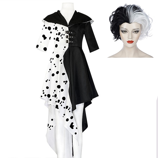  sto a jeden dalmatinů krutý de vil outfity party kostým dámský film cosplay vintage móda roztomilý černý kabát rukavice karneval maškarní polyester / bavlna / áčkový / pratelný s parukou